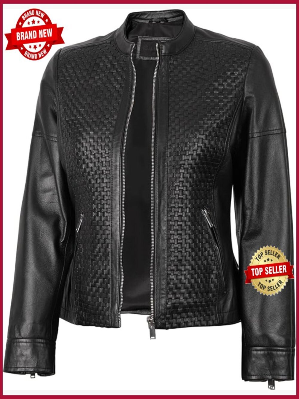 Real Lambskin Leather Jacket - Women's Cafe Racer with Zipper